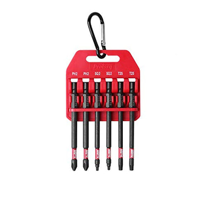 Protorq Impact Bit Set W/clip, 2 Phillips, 2 Square, T25 TORX, 6-Piece, 3 1/2-Inch Length, Industrial Strength, 1/4" Hex Shank - size: 6pc 3.5 in. PH2 SQ2 T25