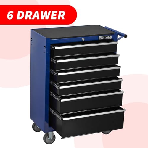 6-Drawer Rolling Tool Chest with Locking Wheels & Drawers, 13" D x 24.2" W x 36.6" H Mobile Tool Storage Cabinet, Heavy-Duty Garage Organizer w/Ergonomic Handle - color: Blue