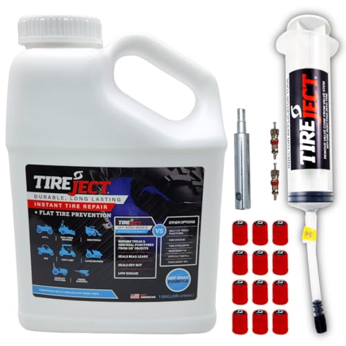 TireJect 5-in-1 Off-Road Tire Sealant - Gallon Kit to Repair and Prevent Flat Tires (applicate up to 16 ATV Tires, Large Tractors, Farm Equipment & More!) - size: Gallon