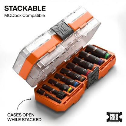 Klein Tools 65109IMPCT KNECT Deep-Well 3/8-Inch Drive Impact Socket Set, SAE, 9-Piece Tool Set with Impact Driver Adapter, Multi-Purpose Wrench Adapter, Color-Coded, MODbox Socket Organizer - style: 9-Piece SAE Set