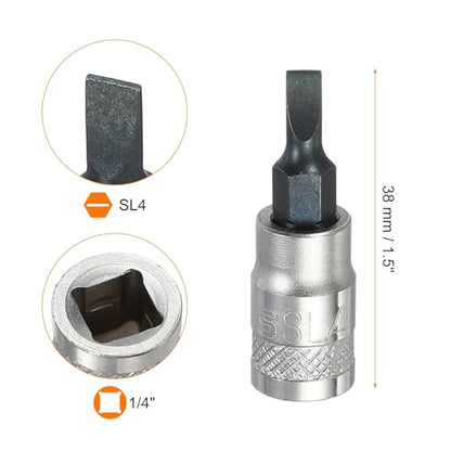 HARFINGTON 2Pcs Slotted Bit Socket 1/4" Drive SL4 S2 Steel Flat Head Screwdriver Drill Bits CR-V Steel Socket Adapter for Home Auto Axle Hex Nuts Bolts Repair - size: 1/4" Drive SL4