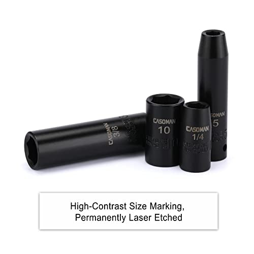 CASOMAN 55PCS 1/4-Inch Drive Impact Socket Set, Shallow & Deep, 5/32 Inch - 9/16 Inch, 4mm - 15mm, Metric/SAE, 6-Point, Cr-V Steel Socket Set - size: 1/4"Drive 55pcs Impact Master Socket Set