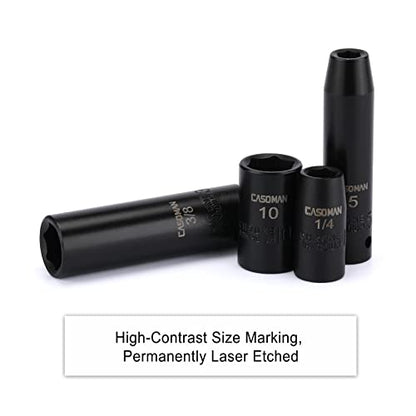 CASOMAN 55PCS 1/4-Inch Drive Impact Socket Set, Shallow & Deep, 5/32 Inch - 9/16 Inch, 4mm - 15mm, Metric/SAE, 6-Point, Cr-V Steel Socket Set - size: 1/4"Drive 55pcs Impact Master Socket Set
