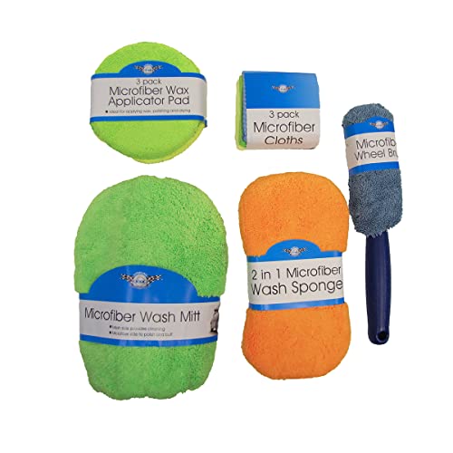Microfiber Car Detailing Supply Kit Vehicle Cleaning Wash Wax Polish Buff Cloths Sponge Set