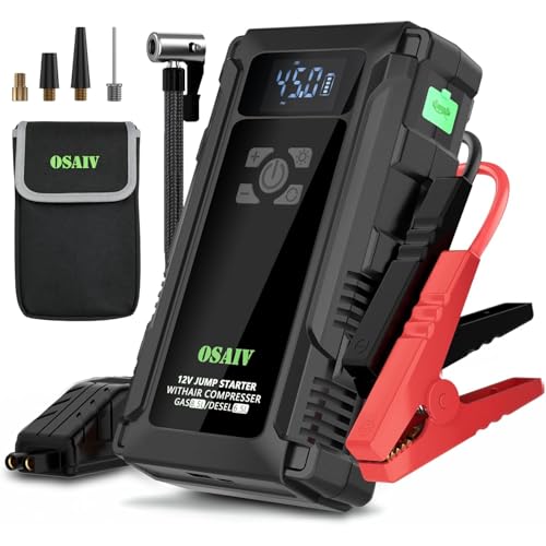 Jump Starter with Air Compressor, 3000A Car Battery Jump Box for 8.5 Gas/6.5L Diesel Vehicles, 150PSI Tire Inflator Auto-Shutoff, 10 Safety Modes, 3-Mode Emergency Light