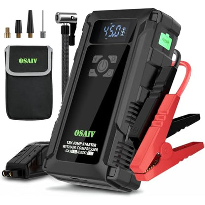 Jump Starter with Air Compressor, 3000A Car Battery Jump Box for 8.5 Gas/6.5L Diesel Vehicles, 150PSI Tire Inflator Auto-Shutoff, 10 Safety Modes, 3-Mode Emergency Light