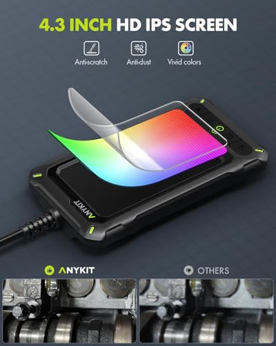 Anykit Endoscope Camera with Light, 1080P Industrial Endoscope Camera | 4.3 Inch HD Screen, 0.3 Slim Probe, in 16.5 FT Semi-Rigid Probe, IP67 Waterproof for Engine Pipe Wall Inspection