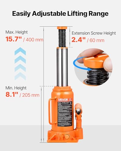 VEVOR Hydraulic Bottle Jack, 12 Ton/24000 lbs All Welded Car Hydraulic Jack, Features 7.5-14 in Lifting Range & 3-Section Long Handle, for Pickup Truck, Truck, RV, Auto Repair Industrial Engineering - style: 12T