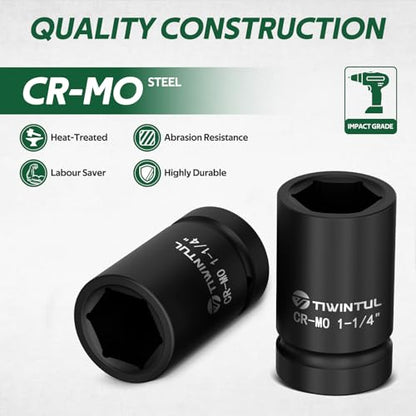 1-1/4” Impact Socket 1" Drive for Semi-Truck & Heavy Equipment | 6 Point Design, CR-MO, ANSI Certified, Heavy Duty Socket 1 Inch Drive for Mining & Construction, Farm Equipment Maintenance - size: 1-1/4'' (1 PCS)
