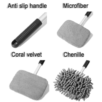 Car Windshield Cleaner Tool, Vehicle Window Cleaner with Extendable Handle & 3 Reusable and Washable Pads, Auto Glass Wash Brush Accessories, Universal for SUV RV Truck (Triangular) - size: Triangular