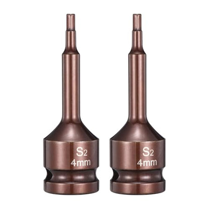 HARFINGTON 2pcs Impact Hex Bit Socket 1/2" Drive 4H (4mm) Hex Bits 3" Length S2 Steel Metric Impact Wrench Socket Adapter Tool for Automotive Repair Industrial Construction and Home DIY - size: H4 x 1/2" x 3"