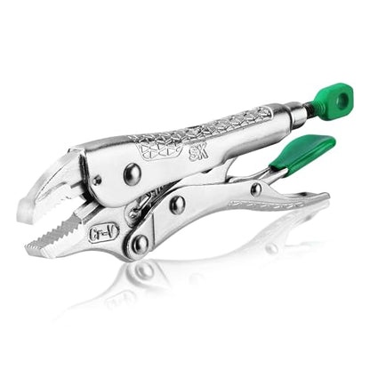 SK 5" Curved Jaw Locking Pliers, Vice Grips, Premium CR-V Steel | Vise Grip Pliers, Nickel-Plated Finish, Ergonomic Anti-slip Handle, Ideal for Welding or Assembly - size: 5"