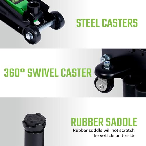 2 Ton (4,400 lbs) Hydraulic Trolley Floor Jack with Wrench Sockets, Quick Lift, Heavy-Duty Steel Construction, Adjustable Height Extension Adapter for Sedans, Trucks, SUVs & ATVs