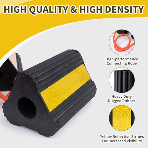 Wheel Chocks for RV Trailer Camper, Truck,Travel Trailer,Car ﻿ | ﻿ 2 Pair /4pack RV ,Camper Chock Blocks Rubber Wheel Chocks Heavy Duty Tire Stopper with Rope & Reflective Strips - size: 2 Pair(4 pack)