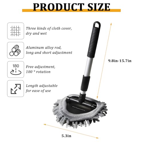 BESULEN Car Windshield Cleaning Tool, Extendable Handle Vehicle Window Cleaning Kit with 3 Reusable Pads, Automotive Interior & Exterior Windscreen Cleaner, Universal for SUV RV Truck (Triangle) - size: Triangle