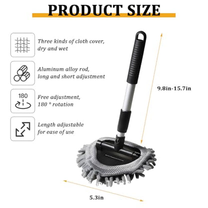 BESULEN Car Windshield Cleaning Tool, Extendable Handle Vehicle Window Cleaning Kit with 3 Reusable Pads, Automotive Interior & Exterior Windscreen Cleaner, Universal for SUV RV Truck (Triangle) - size: Triangle