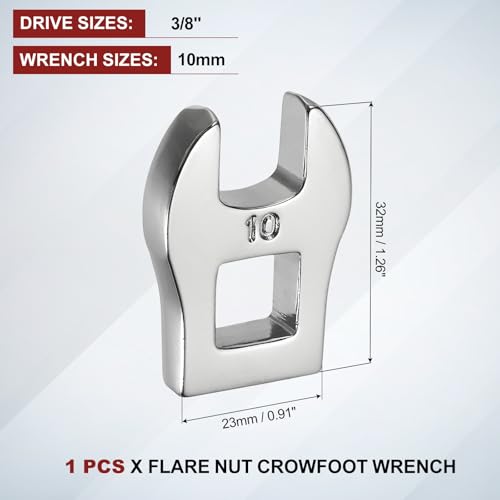 HARFINGTON Drive Crowfoot Wrench 3/8 Inch 10mm Metric Flare Nut Wrench CR-V Steel Electroplating Open End Crowfoot Spanner for Automotive Repair Mechanics, Bright Silver - size: 3/8 Inch x 10mm
