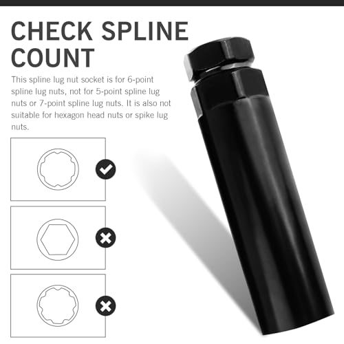 Large 6 Spline Lug Nut Socket, Fuel Rim Lug Nut Lock Removal, Wheel Lock Key Replacement for Aftermarket 6 Spline Lug Nut, for 21 mm (13/16 Inch) & 22 mm (7/8 Inch) Hex Socket Wrench - size: Large 6 Spline