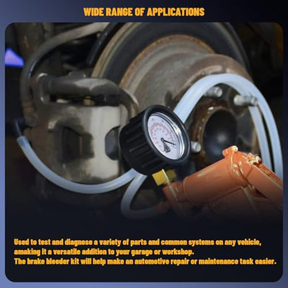 Brake Fluid Bleeder Kit with Handheld Vacuum Pump, 2 in 1 Brake Bleeder Kit for Automotive with Protected Case,with Gauge Adapters