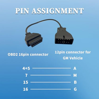 OBD1 to OBD2 GM Adapter Cable, Compatible for GM Vehicles 12 Pin Male to 16 Pin Female Obd2 Extension Diagnostic Connector, Work with ELM327 - style: Fit for gm-12pin