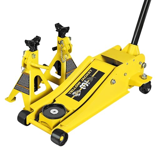 YELLOW JACKET 3 Ton Low Profile Hydraulic Floor Jack with 3 Ton Double Locking Jack Stands