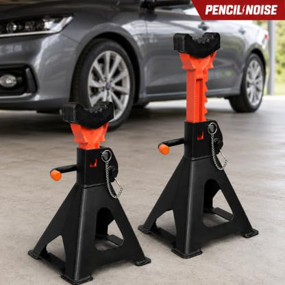 Jack Stands, 3 Ton(6600 Lbs) Capacity with Rubber Cover and Large Foot Base, Heavy Duty Steel Double Locking Car Lifting Stand, 1 Pair (Black Orange(with Rubber Cover)) - color: Black Orange(with rubber cover)