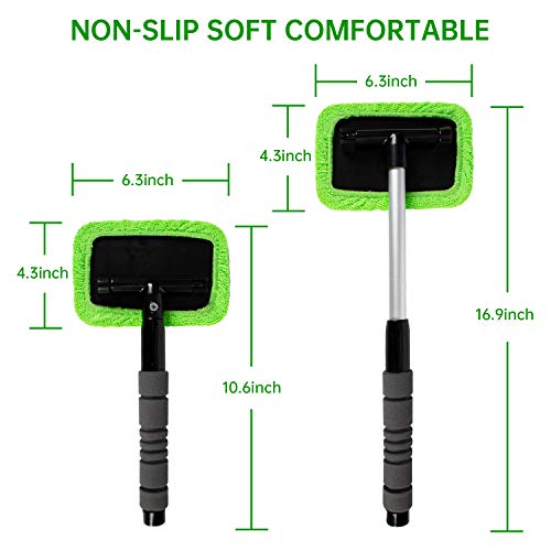 XINDELL Interior Windshield Cleaner Tool – Car Window Cleaning Tool Extendable Handle for Easy Cleaning, 9pcs Reusable Microfiber Pads, Streak-Free Interior & Exterior Auto Glass Cleaner - size: 17in