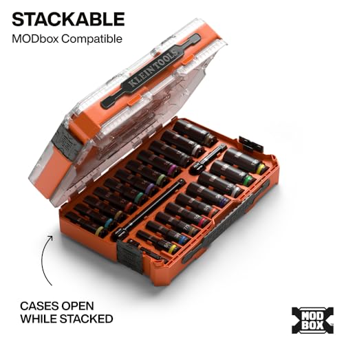 Klein Tools 65121IMPCT KNECT Deep-Well 3/8-Inch Drive Impact Socket Set, SAE and Metric, 23-Piece Tool Set, Impact Driver Adapter, Multi-Purpose Wrench Adapter, Color-Coded, MODbox Socket Organizer - style: 23-Piece Metric & SAE Set