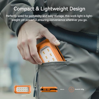 Rechargeable LED Work Light Cordless, 3000K-6500K CCT 500 Lumen, 40Hour Max, Adjustable 180° Stand IP54 Waterproof Compact Portable Job Site Lighting for Auto Repair DIY Outdoor Camping, Gift for Man - style: Ultra Compact