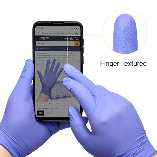 SwiftGrip Disposable Nitrile Exam Gloves, 3mil, Medium, Box of 100, Violet Nitrile Gloves Disposable Latex Free for Medical, Cleaning, Cooking & Esthetician, Food-Safe, Powder-Free, Purple - size: Medium