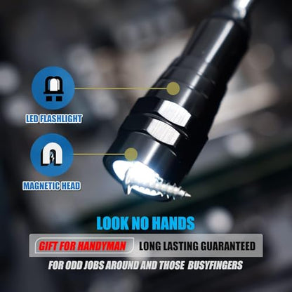 Extendable Magnetic Flashlight with Telescoping Magnet Pickup Tool, 2 Pack | Cool Gadget, Dad Gifts, Birthday Gifts for Men, Dad, Husband, Him, Father, Mechanic, Boyfriend, Women, Black
