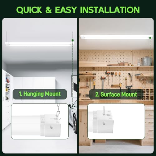 Hlite 4FT LED Shop Lights with Power Cord 5500LM,3 Power Level&3CCT,6 Pack | Linkable Utility Shop Light 4000K/5000K/6500K Tunable,5W/34W/42W Switchable,Shop Lights for Garage,Workshop,Warehouse