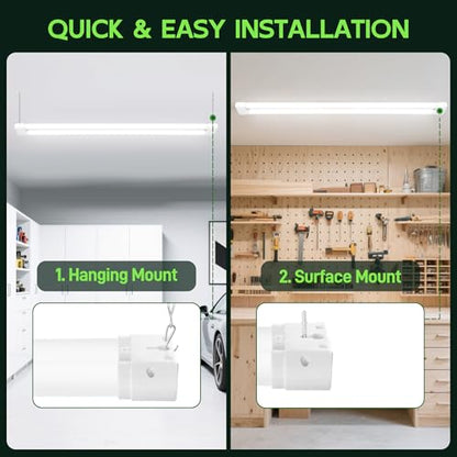 Hlite 4FT LED Shop Lights with Power Cord 5500LM,3 Power Level&3CCT,6 Pack | Linkable Utility Shop Light 4000K/5000K/6500K Tunable,5W/34W/42W Switchable,Shop Lights for Garage,Workshop,Warehouse