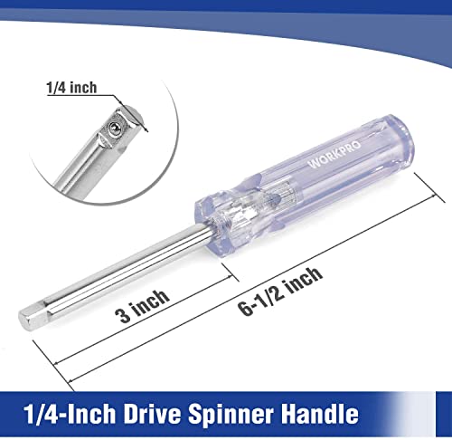 WORKPRO 39-Piece Drive Socket Set 1/4'' & 3/8'', CR-V Metric and SAE Sockets with Quick-Release Ratchet Wrench, Extension Bar, Spinner Handle & Adapter, Compact Mechanics Tool Set for Car Repair - color: Silver