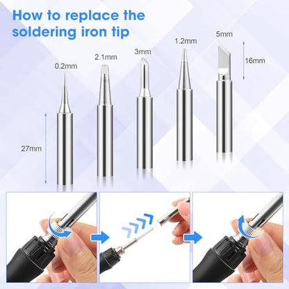 Soldering Iron Kit, 100W LED Digital Solder Gun kits with Ceramic Heater, Adjustable Temperature Welding Tools with Tips, Wick Braid, Stand, Solders Wire, Sponge, Flux Paste, Black - color: Black