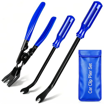Clip Pliers Trim Upholstery Tools - 3 Pack Car Removal Tool Set to Remove Rivets Fasteners Push Pins, Clips Puller Kit for Door Dash Dashboard Panel Body Repair Tools - color: blue
