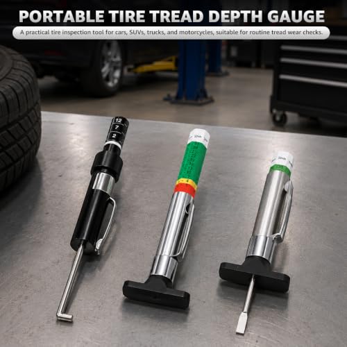 3 PCS Car Tire Tread Depth Gauge Set, Color-Coded 1/32 Inch Auto Tire Depth Gauge & Brake Pad Measuring Tool, Accurate Tyre Tread Checker Brake Pad Thickness Measure Tool