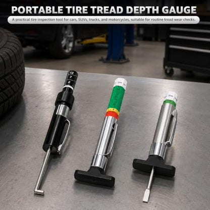3 PCS Car Tire Tread Depth Gauge Set, Color-Coded 1/32 Inch Auto Tire Depth Gauge & Brake Pad Measuring Tool, Accurate Tyre Tread Checker Brake Pad Thickness Measure Tool