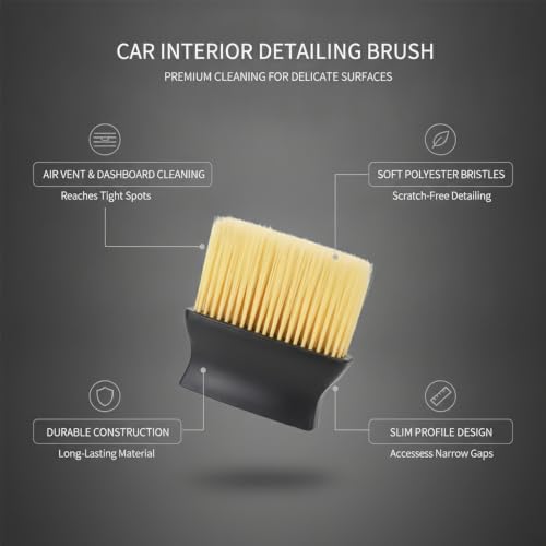 Car Interior Detailing Brush Set - Soft Bristle Cleaning Tool for Air Vents, Dashboard & Console (3 Pack) - size: 4.92 x 4.02 x 2.76 in