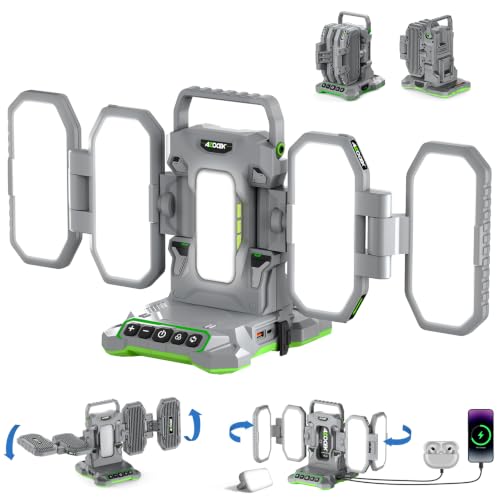 10,000LM Portable LED Work Light Compatible with Bosch 18V Battery, 6 Brightness + Boost Mode, 5 Color Temps, Foldable 4-Panel with Detachable Mini Light, Tripod Mount & Hook (Tool Only) - color: Dark Blue