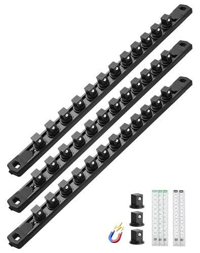 ALOANES Magnetic Socket Organizer Set, 3-Piece Heavy Duty Aluminum Socket Rails, 360° Swivel Clips Socket Rail Kit for Tool Tray Drawer Fit 1/2-Inch x 36 Clips (Black, 3PC) - color: Black, size: 3PC, 1/2-Inch Drive