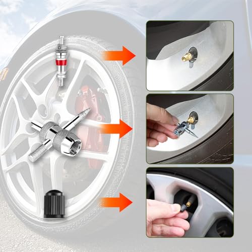 44Pcs Tire Valve Stem Repair Tool Kit, Tire Valve Core Remover Installer Tool Set with Valve Stem Caps, Universal Auto Tire Repair Tools for Cars Trucks