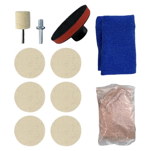 9Pcs/Set Glass Polishing Kit, 100g Cerium Oxide Powder Polishing Kit with Towel Polishing Wheels Set Polish Pads, Deep Scratch Remover for Windscreen and Glass Repair - color: 2