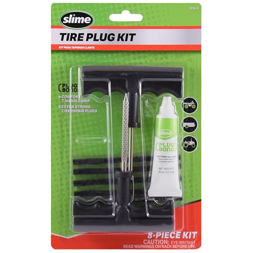 Slime 1034-A Tire Repair Reamer Plug Kit, Medium Heavy Duty Strings, T Handle Type and Glue, 8 Piece Set - size: 8-Pieces, style: Plug Kit