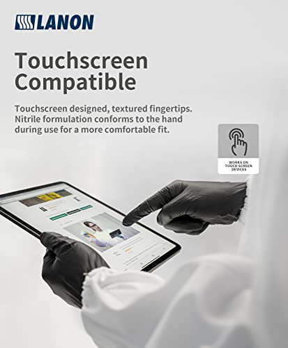 LANON 6-mil Black Nitrile Disposable Gloves, Food-Safe, Powder-Free, Heavy-Duty, Textured Fingertips, Latex-Free, Medium - size: Medium (Pack of 100)