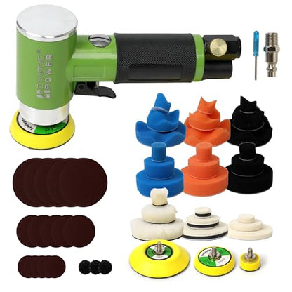 Mini Air Sander Kit, 1" 2" 3" Dual Action Pneumatic Orbital Sander Polisher with 15000 RPM High Speed, Buffing Polishing Pads & Sanding Papers Set for Auto Car Body Work, Detail Sanding