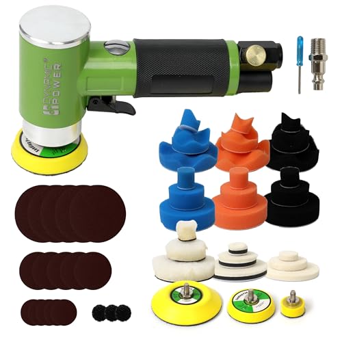 Mini Air Sander Kit, 1" 2" 3" Dual Action Pneumatic Orbital Sander Polisher with 15000 RPM High Speed, Buffing Polishing Pads & Sanding Papers Set for Auto Car Body Work, Detail Sanding