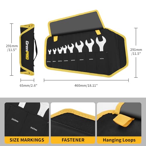 GRENPRO Thin Wrench Set (3mm Thickness) – 8PCS Carbon Steel Slim Wrenches for Tight Spaces, Metric 5.5mm-27mm, with Storage Pouch & Gauge - size: 8PCS Metric(3mm)