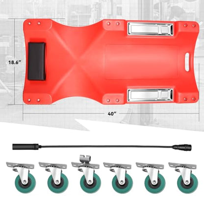 Auto Dynasty 40 Inches Mechanic Creeper, Automotive Garage Repair Low Profile Under Car Rolling Creeper with LED Light and Padded Headrest, Plastic, Red - color: Red, size: 40" L (w/LED Light)