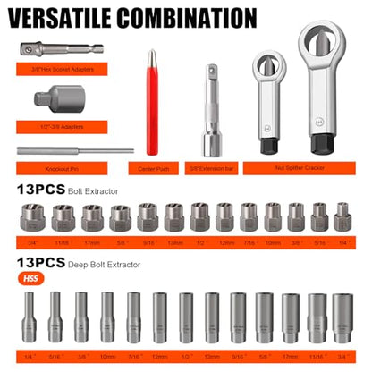 72Pcs Bolt Extractor Kit,Left Hand Drill Bit,Easy Out Screw Bolt Extractor | Heavy Duty,Durable&Resistant Damage,Solve Broken Screw Nuts,Multiple Size Options,for Men's Gift,Home Mechanical DIY - size: 72PCS